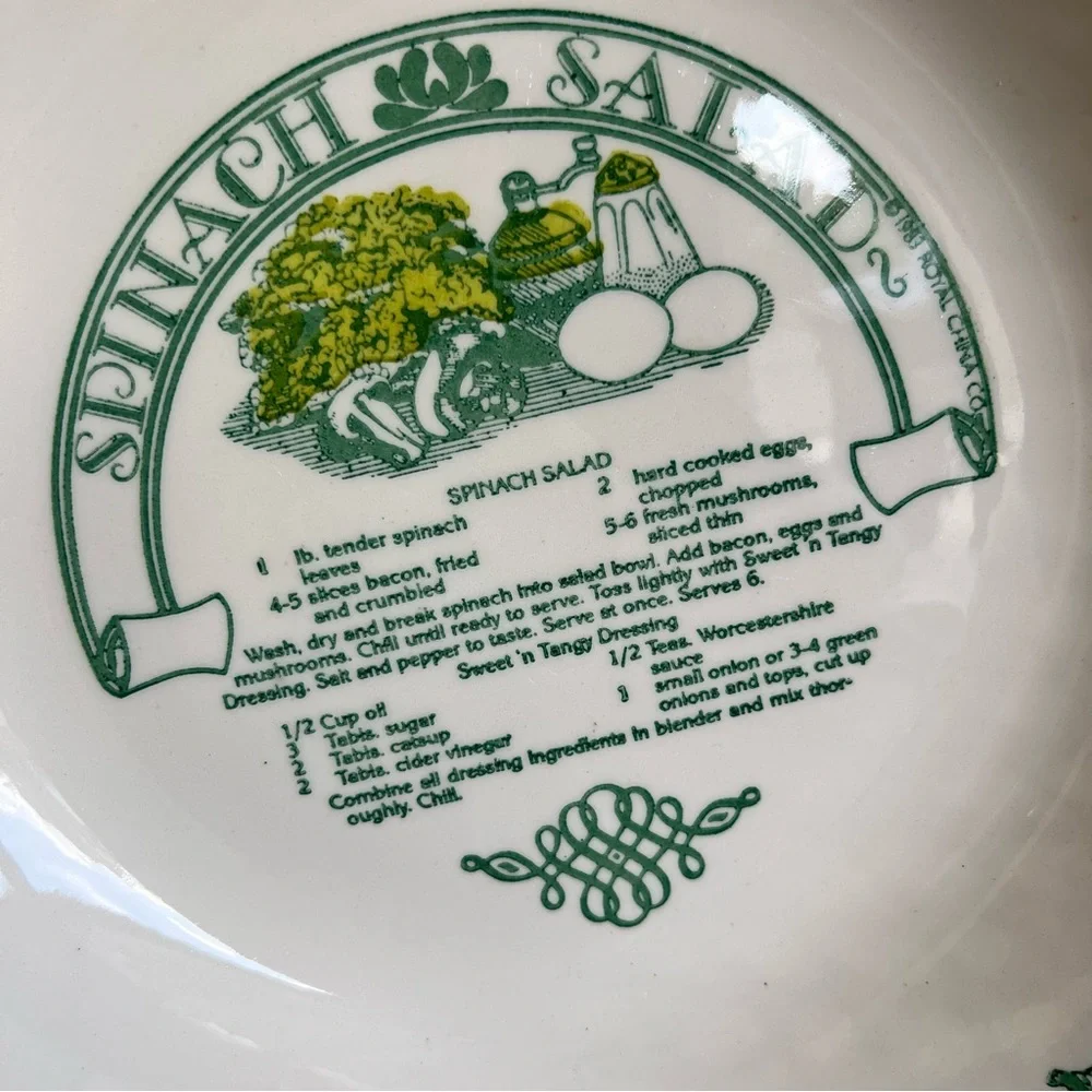Vintage Garden Classics Ceramic Spinach Salad Bowl with Recipe